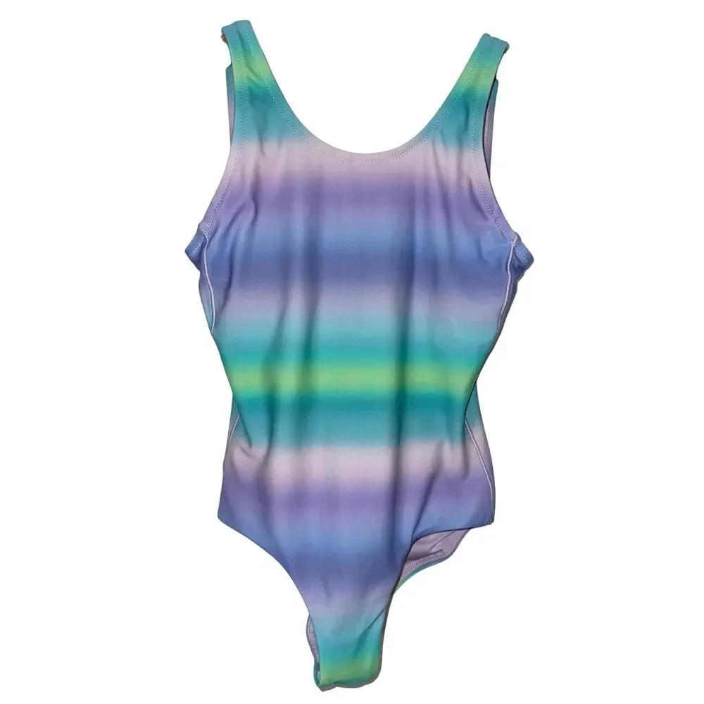 Athleta Girl Scoop Aura Ombre Blue Purple One Piece Swimsuit Size M 8-10